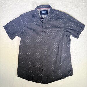 Monument Button Down Shirt Mens Navy Short Sleeve Size Medium‎ Pink Polka Dot.